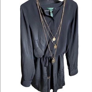 ADORABLE Ralph Lauren short romper drawstring waist long sleeves black size 10